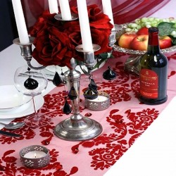 Red decorated organza table runner