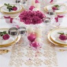 Camino de mesa de organza con decoración dorada/plateada estampada