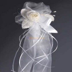White flower of satin with organza ribbon
