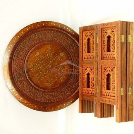 Mesa árabe redonda plegable de madera