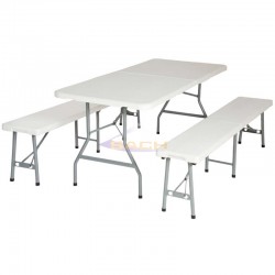 Mesa dobrável e 2 bancos
