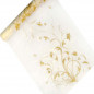 Caminho de mesa em organza com decoração dourada