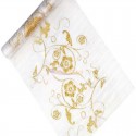 Camino de mesa de organza con decoración dorada