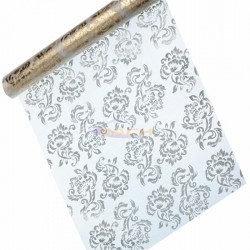 Camino de mesa de organza con decoración dorada/plateada estampada