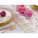 Organza table runner with golden / silver patterned decoration