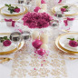 Camino de mesa de organza con decoración dorada/plateada estampada