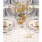 Caminho de mesa em organza com decoração dourada copo de neve Caminho de mesa em organza com decoração dourada copo de neve