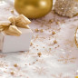 Caminho de mesa em organza com decoração dourada copo de neve Caminho de mesa em organza com decoração dourada copo de neve