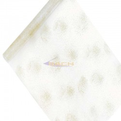 Camino de mesa de organza con decoración dorada brillante