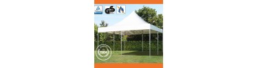 Carpa plegable de 5x5 m  Aluminio  ignífugo / paneles laterales con ventanales, blanco