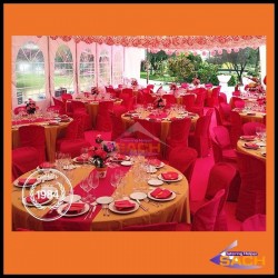 Party tent 8x20m, fire resistant.