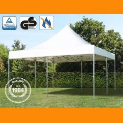Carpa plegable de 5x5 m  Aluminio  ignífugo / paneles laterales con ventanales, blanco