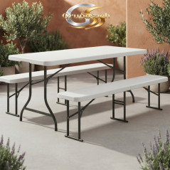 Set de Mesa y Bancos Plegables para Jardín y Catering