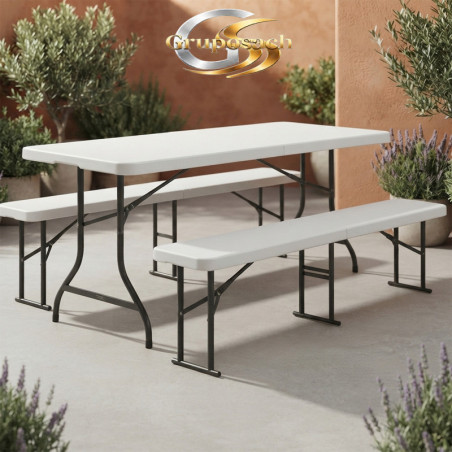 Set de Mesa y Bancos Plegables para Jardín y Catering