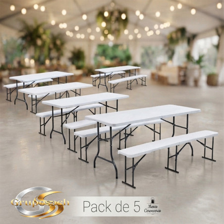 Set de Mesa y Bancos Plegables para Jardín y Catering
