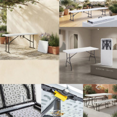 Conjunto de Mesa e Bancos Dobráveis ​​para Jardim e Restauro