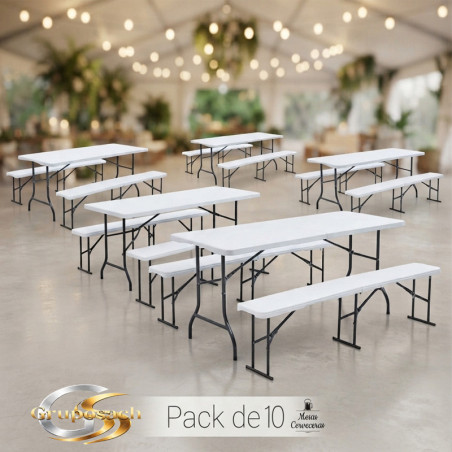 Set de Mesa y Bancos Plegables para Jardín y Catering