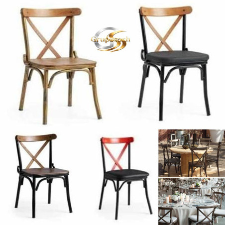 Sillas cross-back en Metal y Madera Natural